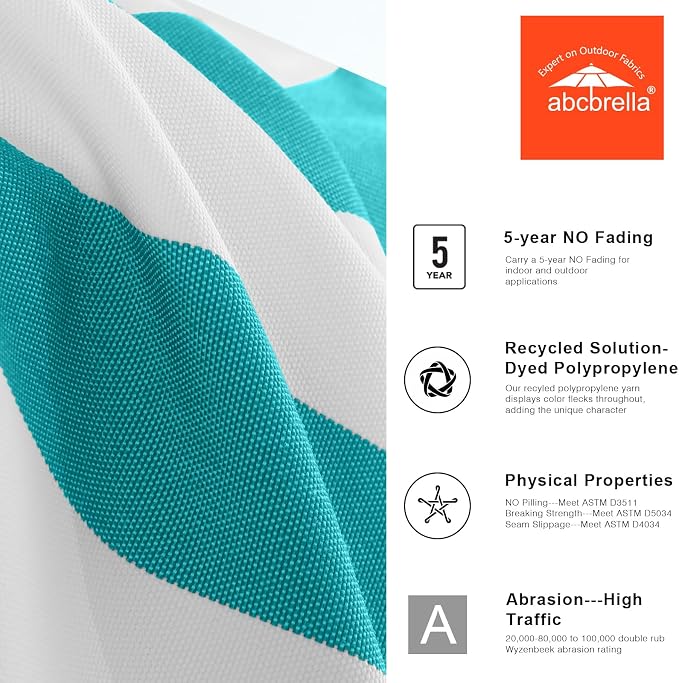 ABCCANOPY OLEFIN® 5-Year No Fading 9FT Patio Umbrella(Turquoise Stripe) | Fade & UV Resistant Fabric,8 Fiberglass Ribs，Wind Vent，Crank Lift & Tilt,Outdoor Table Umbrella for Deck,Backyard,Yard