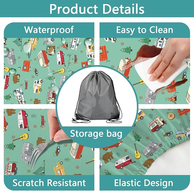 Picnic Table Cover with Bench Covers and Bag, Camping Rv Essentials, Waterproof Windproof Fabric, Fitted Tablecloth Cover with Elastic Edge, 3 PCS, 30x72 Inch, Green