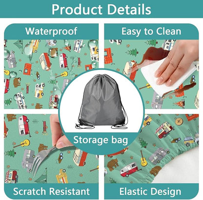 JAWO Picnic Table Cover with Bench Covers and Bag, Camping Rv Essentials, Waterproof Windproof Fabric, Fitted Tablecloth Cover with Elastic Edge, 3 PCS, 30x60 Inch, Green