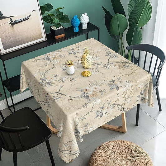Chic Flower Square Tablecloths 60x60 Inch Elegant Wild Flowers Vintage Seasonal Square Table Cover for Party Picnic Dinner Boho Waterproof Oblong Polyester Tablecloth for Spring Home Decor