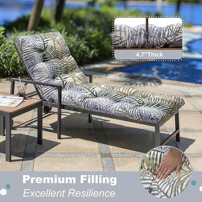 Outdoor Lounge Chair Cushions, 74.4 x 22 x 4.7 Inches Waterproof Fade Resistant Patio Cushion for Chaise Lounger