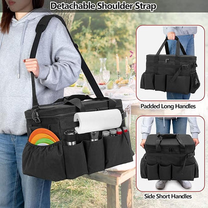 HODRANT Large Grill Caddy with Lid, BBQ and Picnic Bag Organizer with Paper Towel Holder, Tailgating Accessories Basket for Barbecue Utensil & Camping Gear Must Haves, Black, Bag Only