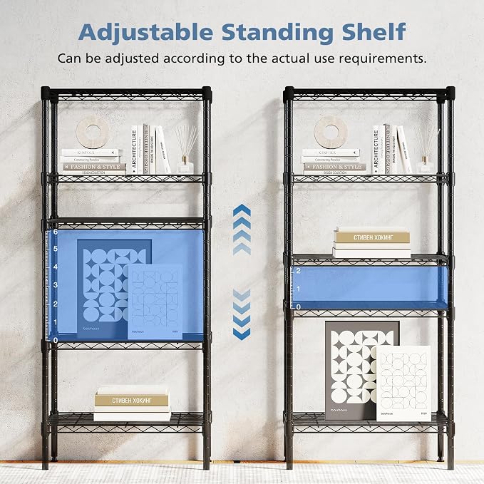 DUMOS 5-Tier Metal Wire Storage Shelves, Adjustable Standing Storage Rack Shelf, Heavy Duty Steel Shelving Unit Organizers for Kitchen Bathroom Pantry Garage, 23.2" Wx13.4 Dx60.1 H, Black