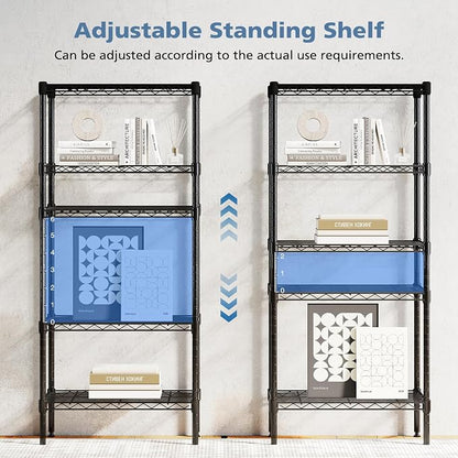 DUMOS 5-Tier Metal Wire Storage Shelves, Adjustable Standing Storage Rack Shelf, Heavy Duty Steel Shelving Unit Organizers for Kitchen Bathroom Pantry Garage, 23.2" Wx13.4 Dx59.8 H, Black