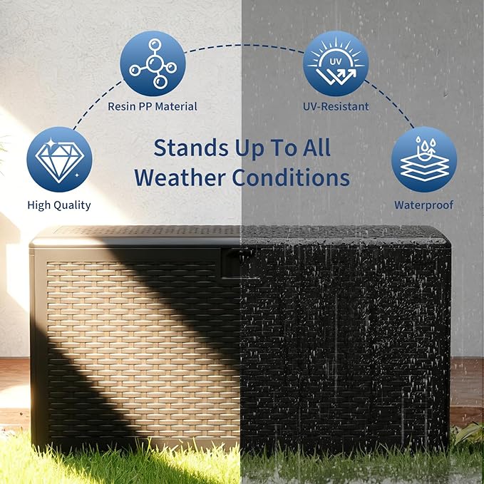 73 Gallon Blow-Molded Outdoor Storage Box, Lockable Storage Chest, Waterproof & UV-Resistant Storage Bin for Patio Cushions, Garden Tools & Pool Accessories, Outdoor Toy Storage Bench, Black