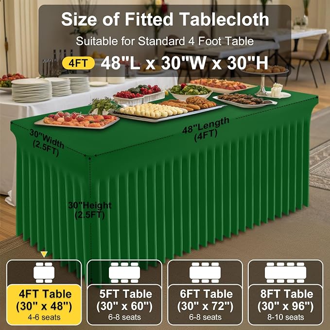 Smiry Spandex Elastic Fitted Table Cloth Skirt for 4FT Rectangle Table | Stretch Washable Table Cloth, Banquet Table Cover for Wedding, Party, Indoor & Trade Shows, (Emerald Green, 48Lx30Wx30H)