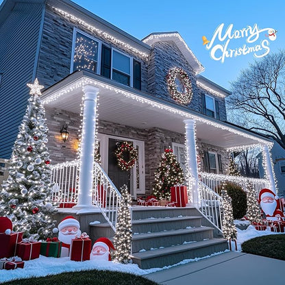 JMEXSUSS Christmas Lights, 8 Modes Waterproof Christmas Light Outdoor Plug in, Clear Wire String Lights Indoor Bedroom 720LED 230 FT White
