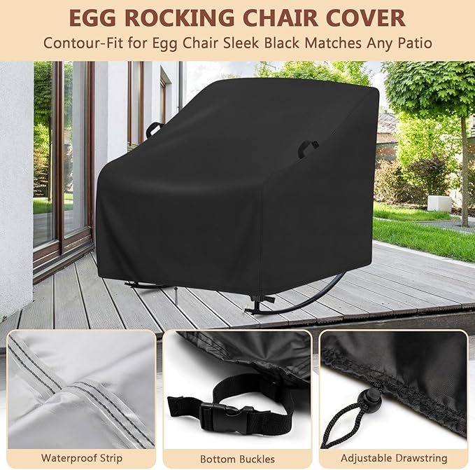 Outdoor Rocking Egg Chair Cover,Waterproof Chair-Covers for Papasan Rocker,Oversized Rocking Chairs-Cover for Bedroom,Lounge,Patio(1-Pc,46x38x19in)