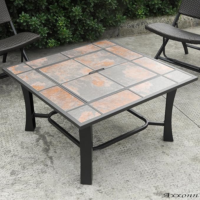 Axxonn 32", 2-in-1 Malaga Convertible Square Tile Top Fire Pit, Coffee Table Wood Burning Fire Bowl