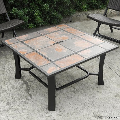 Axxonn 32", 2-in-1 Malaga Convertible Square Tile Top Fire Pit, Coffee Table Wood Burning Fire Bowl