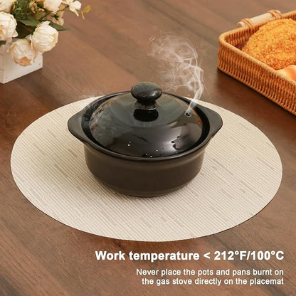 15 Inch Round Placemats Set of 4, Washable Vinyl Woven Place Mats | Heat Resistant Non-Slip Braided Table Mats for Dining Table Kitchen Indoor & Outdoor Use (White, Set of 4)