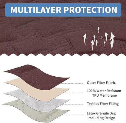 CUCRAF Non Slip Quilted Sofa Cover, Water Resistant Slipcover Furniture Protector for 2 Cushion Sofa Pet Friendly, Washable Couch Cover with Adjustable Elastic Straps (Medium-XL Loveseat, Coffee)