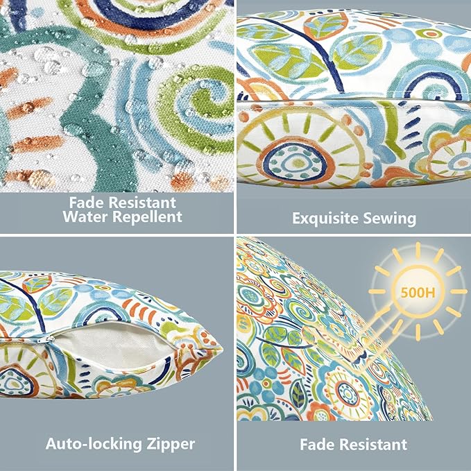 LVTXIII Outdoor Lumbar Pillow Covers Set of 2 Patio Decorative Pillow Cases, Water Repellent Lumbar Cushion Cases for Sofa, Patio Couch Garden Use, 12x20 Inch, Flower Blue