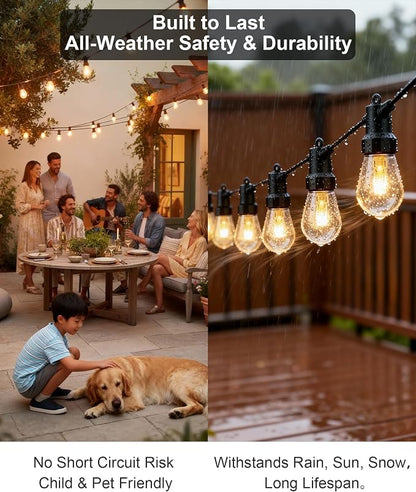 Smart Outdoor String Lights, 50FT RGB Color Changing Patio Lights with Timer, 21-Key RF Remote and Bluetooth, IP65 Waterproof Shatterproof LED Lights for Backyard Balcony Garden Party Decor