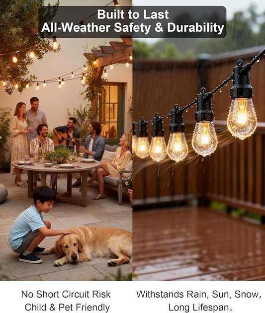 Smart Outdoor String Lights, 50FT RGB Color Changing Patio Lights with Timer, 21-Key RF Remote and Bluetooth, IP65 Waterproof Shatterproof LED Lights for Backyard Balcony Garden Party Decor