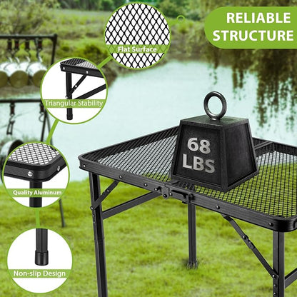 GDDGHS Folding Grill Table – Portable Aluminum Camping Grill Stand, 3 Height Adjustable Outdoor Barbecue Grilling Table 22.8"×15.7"×27.5"