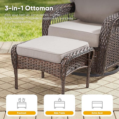 Belord Luxury Patio Furniture Set with 5-inch Thick Cushion, Outdoor High Back Swivel Rocker Patio Chairs, 7PCS Wicker Conversation Set for Deck Yard and Poolside,Beige