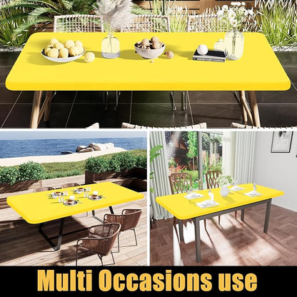 Smiry Rectangle Tablecloth, Elastic Fitted Flannel Backed Vinyl Tablecloths for 4ft Folding Tables, Waterproof Wipeable Table Covers for Indoor, Outdoor, Picnic and Camping (Yellow, 30"x48")