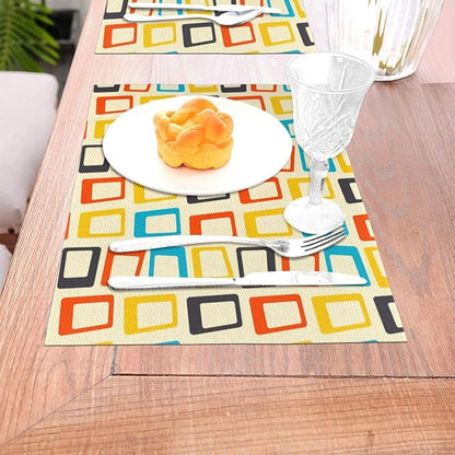 Retro Placemats Set of 4, Mid Century Modern Dining Table Place Mats | Washable Heat Resistant Table Mats for Kitchen Dinner Holiday Party Home Decor 12x18 Inch