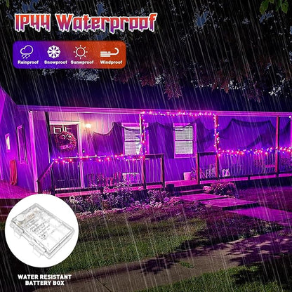 JMEXSUSS 2 Pack Orange Purple Battery Operated Halloween Lights | Each 33ft 100 LED Battery Powered String Lights with Remote Outdoor Indoor