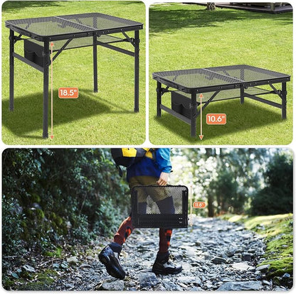 Camping Portable Folding Matel Grill Table,2x1.3 FT | Lightweight Height Adjustable Metal Picnic Outdoor Table with Mesh Desktop and Mesh Bag, Picnic, Beach and BBQ, Party