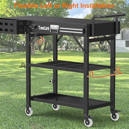 TomCare Grill Table with 3-Tier Storage Shelves Lockable Wheels Grill Cart with Silicone Grill Mat Heavy Duty Outdoor Tabletop Griddle Stand Holds 500Lbs Fits 22” Blackstone Ninja Cuisinart BBQ Grill