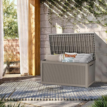 320 Gallon Outdoor Storage Box Waterproof, Lockable Resin Deck Box Large Storage Bin for Patio Furniture Cushion, Garden Tools, Pool Accessories, UV-Resistant Outside, Gray