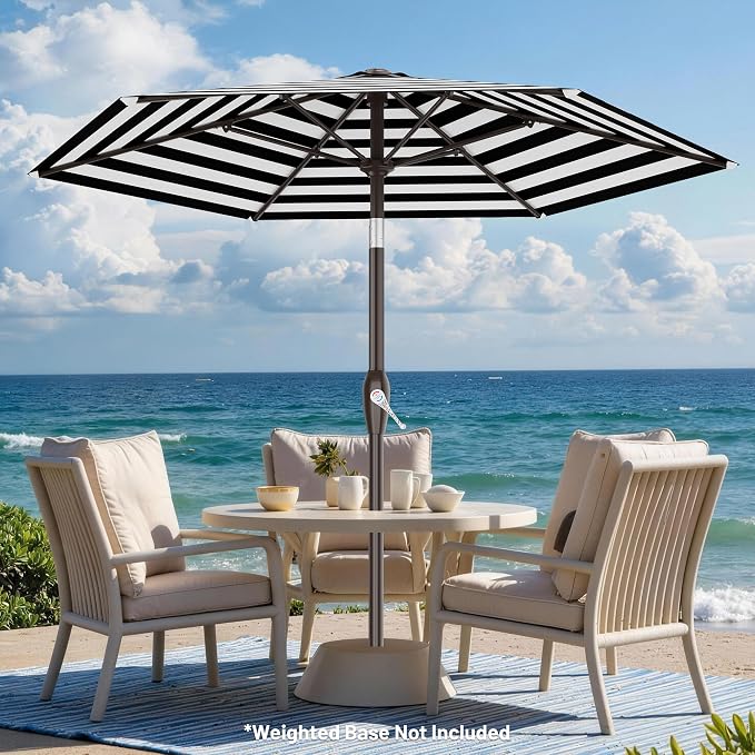 AreShark 7.5FT Patio Umbrella Table Market Umbrella w/Tilt and Crank, Heavy-Duty Outdoor Umbrellas for Pool, Deck, Garden and Backyard, Black & White Stripe