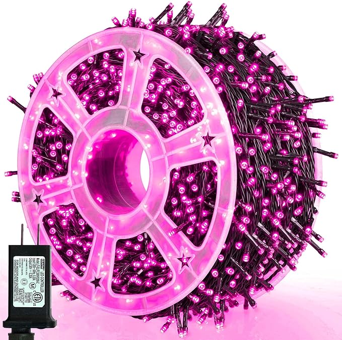 164 FT 500 LED Pink String Lights, Plug in Fairy Lights with 8 Modes, Waterproof Twinkle Light for Bedroom, Christmas Tree, Valentine's Day, Wedding Party, Halloween Decor