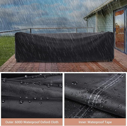 Patio Furniture Set Cover Waterproof, Mrrihand Outdoor Sectional Sofa Set Cover Heavy Duty 600D Table and Chair Set Cover 111" L× 74" W× 28.3" H