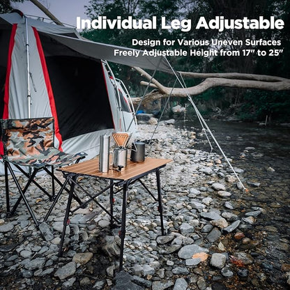 VILLEY Portable Camping Table with Adjustable Legs, Lightweight Aluminum Folding Beach Table with Carrying Bag for Outdoor Cooking, Picnic, Beach, Backyards, BBQ and Party - Gold