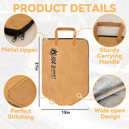 Brisket Blanket-BBQ Blanket for Resting Meat,Insulated Smoker Grilling Bag,Washable Oxford Cloth for Turkey,Steak,Easy to Clean Portable Meat Blanket (21 In),Gifts for BBQ Lovers,Men & Dad