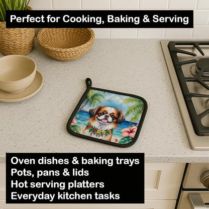 Caroline's Treasures Japanese Chin Luau Pair of Pot Holders Kitchen Heat Resistant Pot Holders Sets Oven Hot Pads for Cooking Baking BBQ, 7 1/2 x 7 1/2