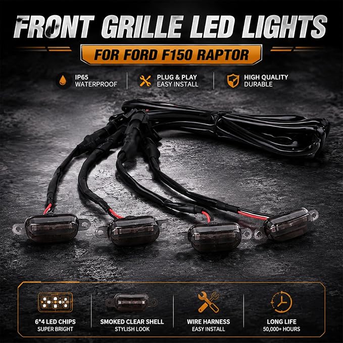 LED Front Grille Position Light, Side Marker Assemblies, Amber | For Ford F150 F250 F350 and Ram 1500, Exterior, 2004-2019