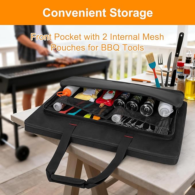 HODRANT Full‑Size Griddle Storage Bag Compatible with Weber Spirit 300 Series & Genesis 300 Series Griddle, Padded Flat Top Cover with Pockets & Handles for Outdoor Camping & Travel, Bag Only