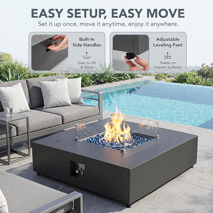 NICESOUL 40" Propane/Natural Gas Fire Pit Table, 50,000 BTU Square Firepit with Tank Table, Modern No Assembly Outdoor Lowprofile Fire Table for Outside Patio & Backyard, CSA Certified, Dark Gray