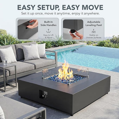 NICESOUL 40" Propane/Natural Gas Fire Pit Table, 50,000 BTU Square Firepit with Tank Table, Modern No Assembly Outdoor Lowprofile Fire Table for Outside Patio & Backyard, CSA Certified, Dark Gray