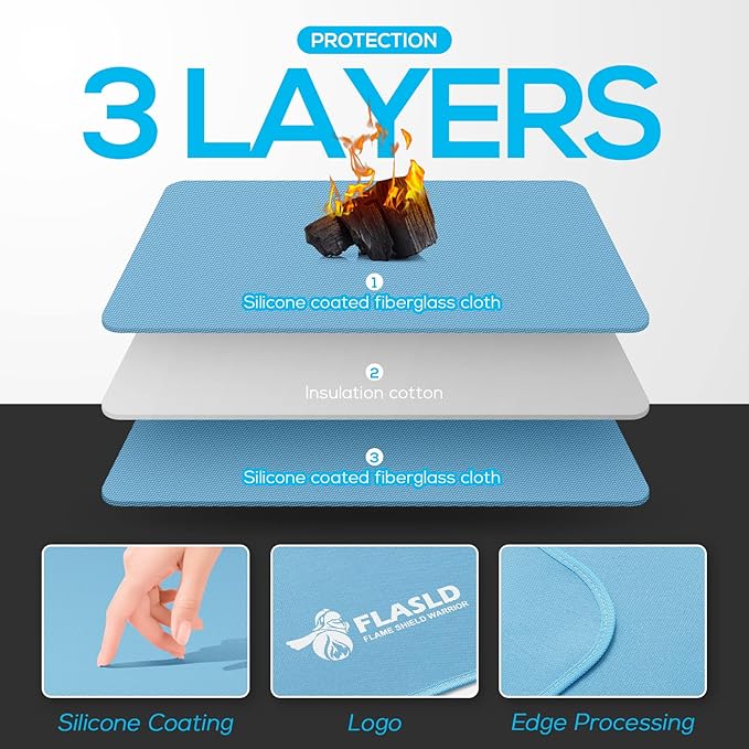 FLASLD Fire Pit Mat, 24 X 42 inches Fireproof Pad for Grill, Tent Stove,Fireplace Stove & Hearth, Prevent Your Deck Patio & Grass Lawn from Damaged by High Temperature, Sky Blue