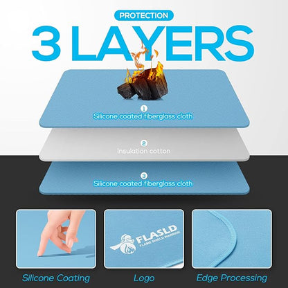 FLASLD Fire Pit Mat, 24 X 42 inches Fireproof Pad for Grill, Tent Stove,Fireplace Stove & Hearth, Prevent Your Deck Patio & Grass Lawn from Damaged by High Temperature, Sky Blue