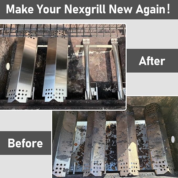 Utheer Grill Replacement Parts for Nexgrill 4 Burner 720-0830H 720-0783E 720-0888 720-0888N, Nexgrill Replacement Parts 4 Burner Included 4 Grill Burner Tube, 4 Heat Plates Shield Tent, 4 Ignitors