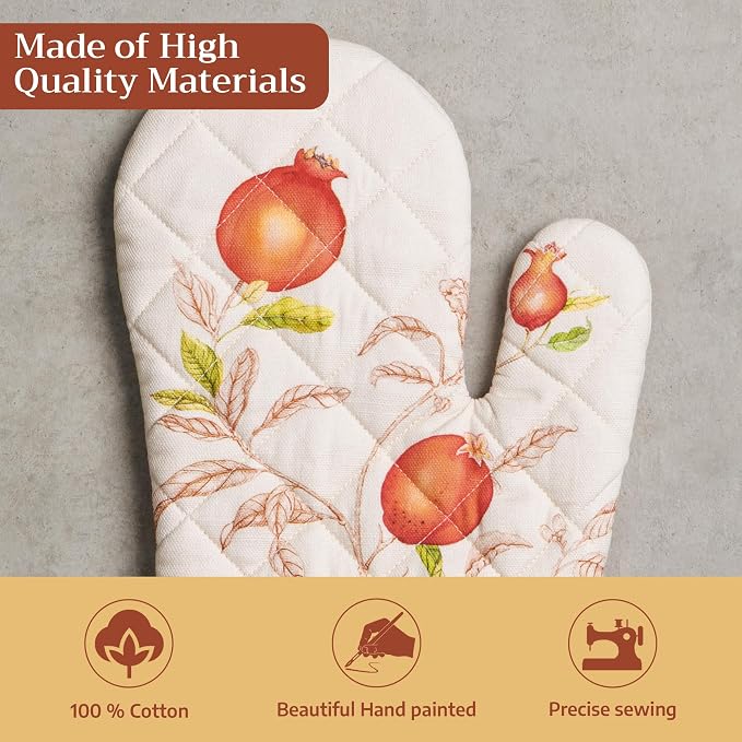 Maison d'Hermine Oven Gloves 100% Cotton Oven Mitt (7" x 13", Pack of 1) | With Loop Heat Resistant BBQ Cooking Gloves Baking Kitchen Handling Hot Pans Thanksgiving Christmas - Vintage Harvest