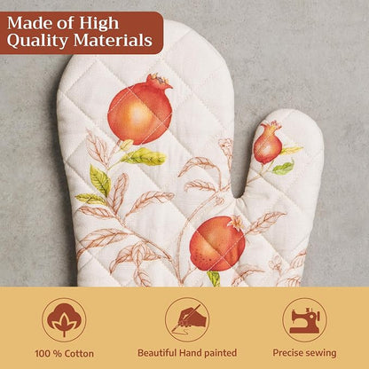 Maison d'Hermine Oven Gloves 100% Cotton Oven Mitt (7" x 13", Pack of 1) | With Loop Heat Resistant BBQ Cooking Gloves Baking Kitchen Handling Hot Pans Thanksgiving Christmas - Vintage Harvest