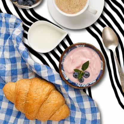 Black White Stripes Table Cloth for Round Chic Striped Circle Tablecloths Polyester Vintage for Picnic Party Dinner Wrinkle Oil-Proof Resistant Table Cover for Dining Table 70x70 Inch