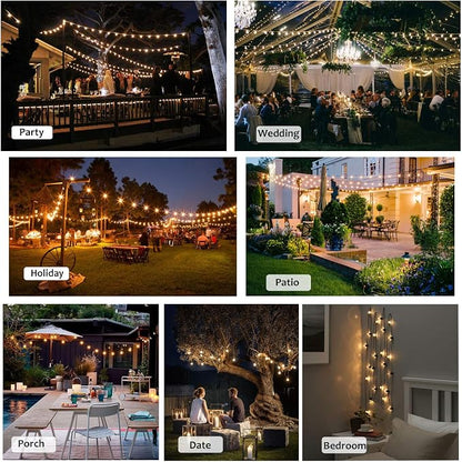 Outdoor String Lights Waterproof 50FT Patio Lighting for Backyard Bistro | 50FT Connectable Outdoor Lights,27 Plastic Dimmable Globe Bulbs for Backyard Bistro Porch Garden Gazebo Balcony Deck Cafe