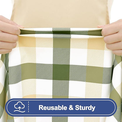 Smiry Picnic Table Cloth 2 Pack, Waterproof Elastic Fitted Tablecloths for 6FT Rectangle Tables, Washable Polyester Buffalo Plaid Tablecloth for Easter & Outdoor (Sage Green & Beige, 30" x 72")