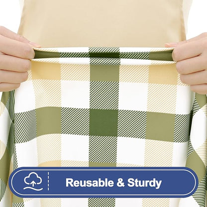 Smiry Picnic Table Cover with Bench Covers, Waterproof Elastic Fitted Tablecloths for 6 Foot Rectangle Tables, Washable Buffalo Plaid Tablecloth for Easter, Outdoor (Sage Green & Beige, 30"x72")