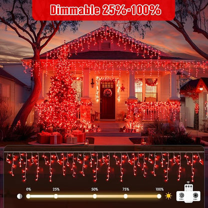 JMEXSUSS 400 LED Red Icicle Christmas Lights Outdoor | Connectable Red icicle Lights Indoor Outdoor with Remote, Christmas Lights for Valentine Room Fireplace Christmas Decorations