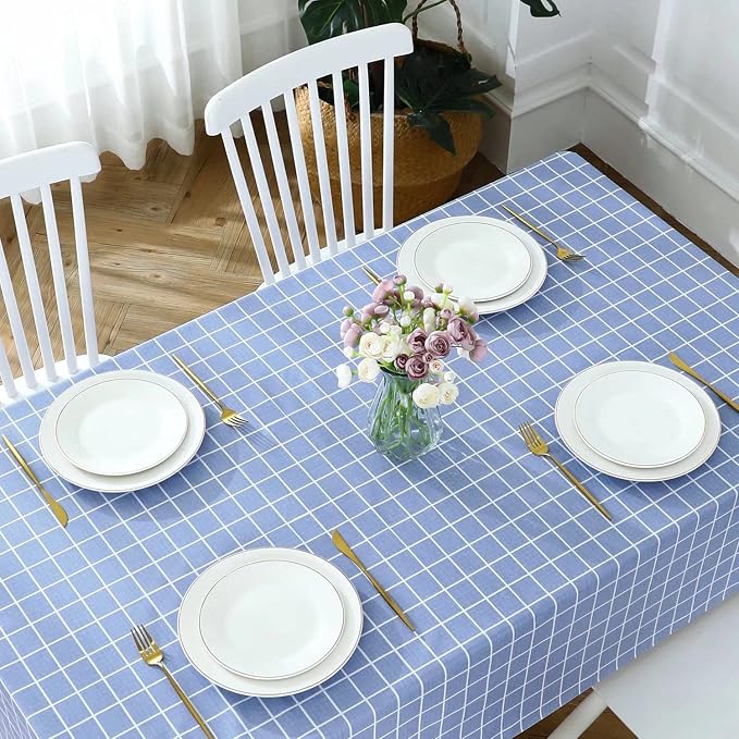 Romanstile Rectangle Vinyl Tablecloth, 100% Waterproof Oil-Proof Checkered Plastic Table Cloth, Heavy Duty Wipeable Table Covers for Dining, Camping, Picnic, Outdoor - 60 x 84 Inch, Blue