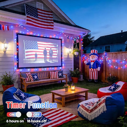 4 Pack Red White and Blue Lights, 50 LEDs 16.5ft 4th of July Lights Battery Operated, Green Wire Battery Powered Twinkle Lights for Tree Wreath Christmas Independence Day Decorations