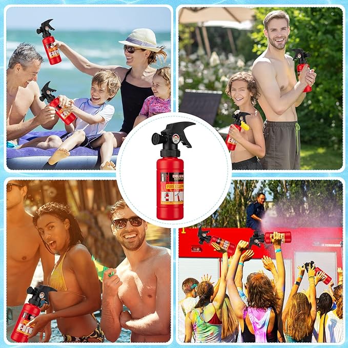 Leitee 24 Pcs Fire Extinguisher Squirter Toys Realistic Firefighter Water Squirt Toy Fun Fireman Squirter for Boy Girl Swimming Pool Beach Party Outdoor Water Fighting Play Cosplay (7X 1.9 Inch)